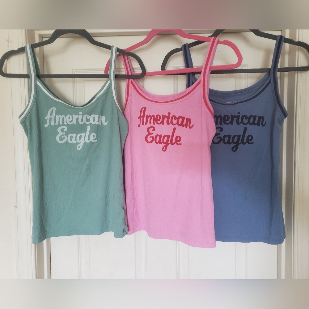 American Eagle Lot Of 3 Tank Tops Outfitters Green, Pink, and Blue